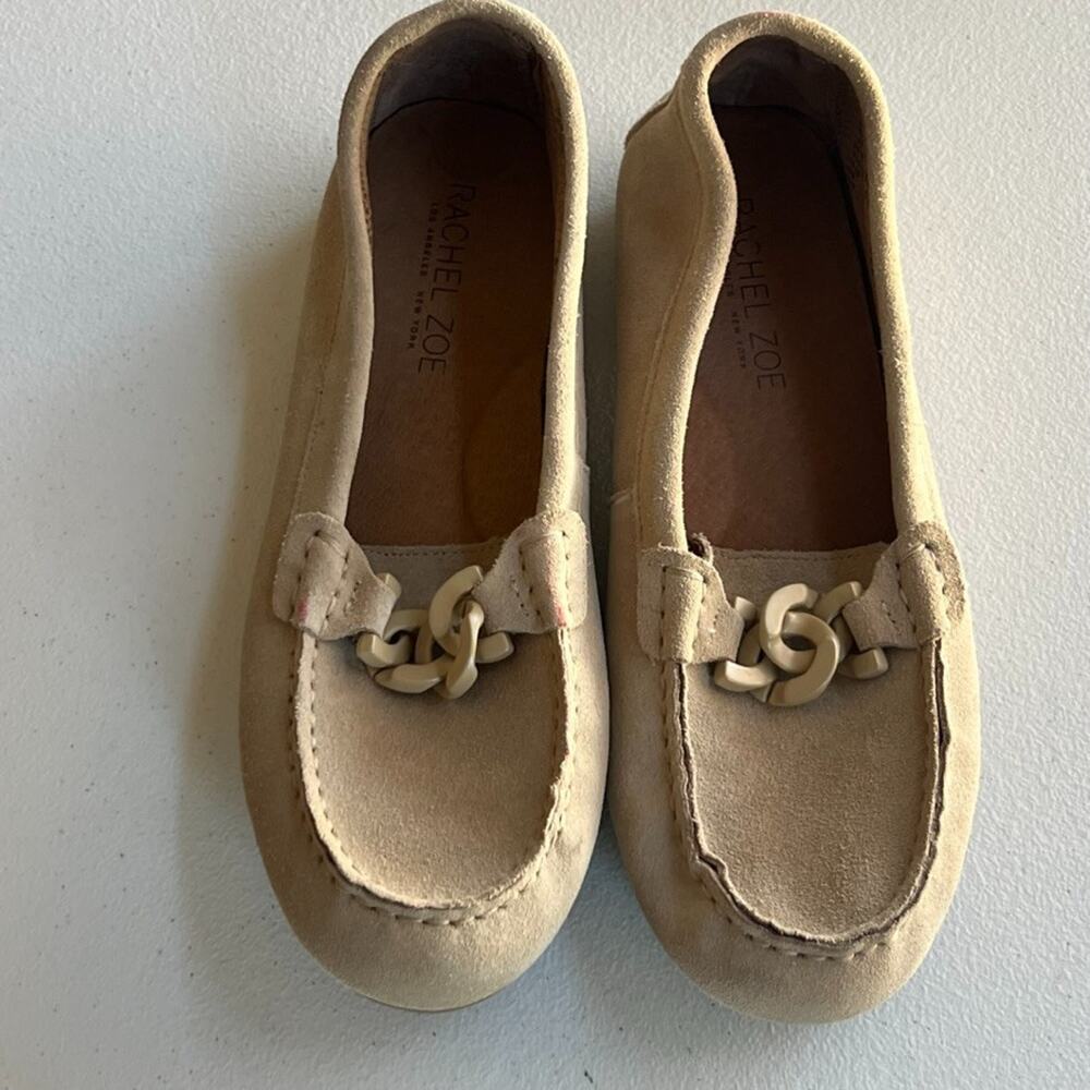 Rachel Zoe Loafers Women's Size 8.5M Sandalwood Suede Leather Chain Link